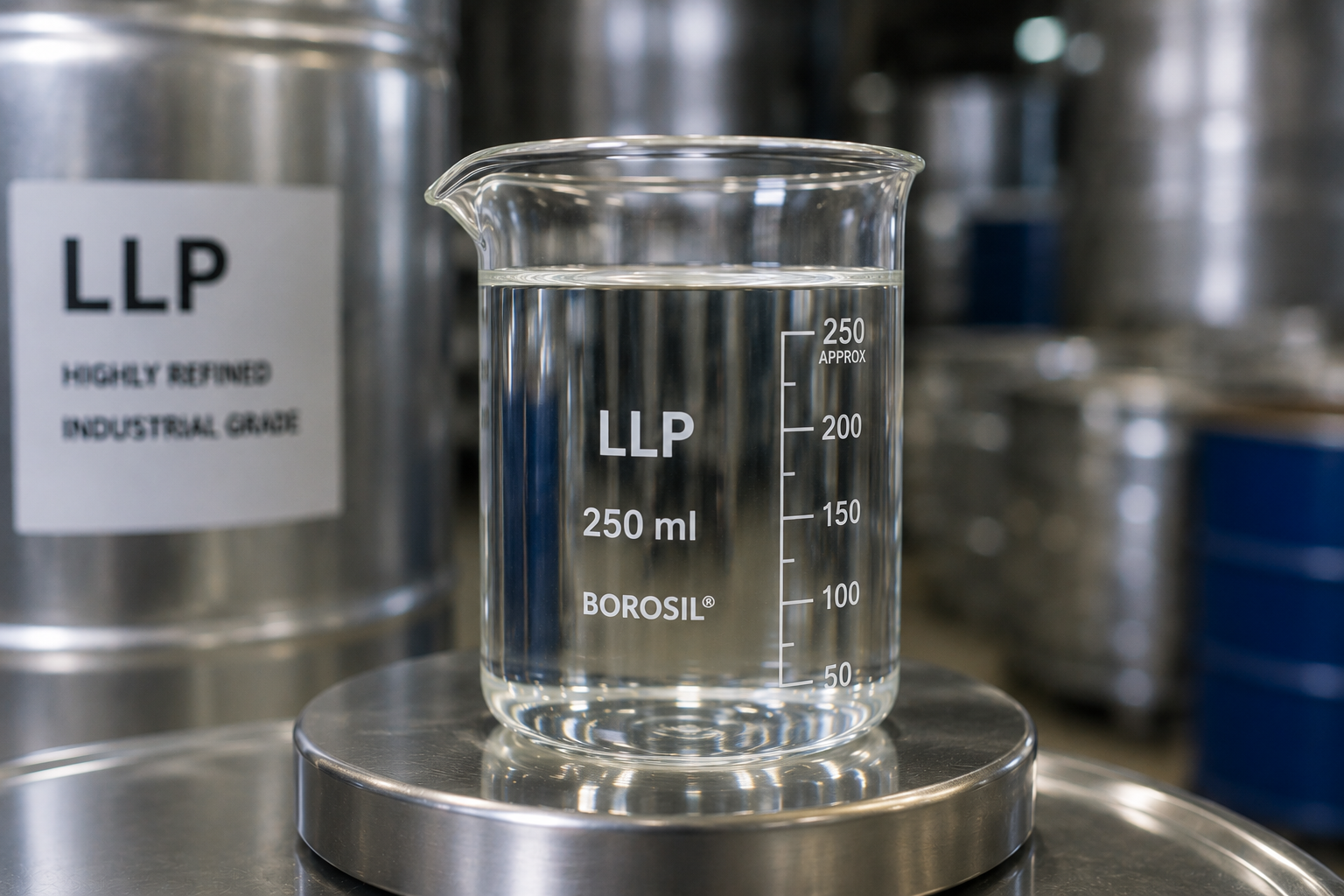 Liquid Paraffin drums stored in a warehouse
